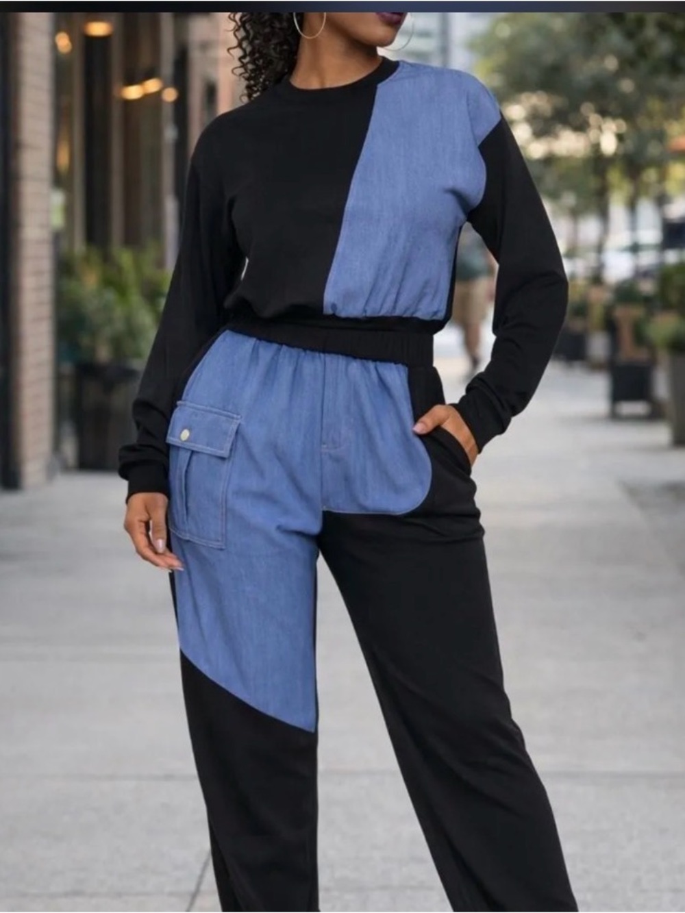 Colorblock Black & Blue Two-Piece Set